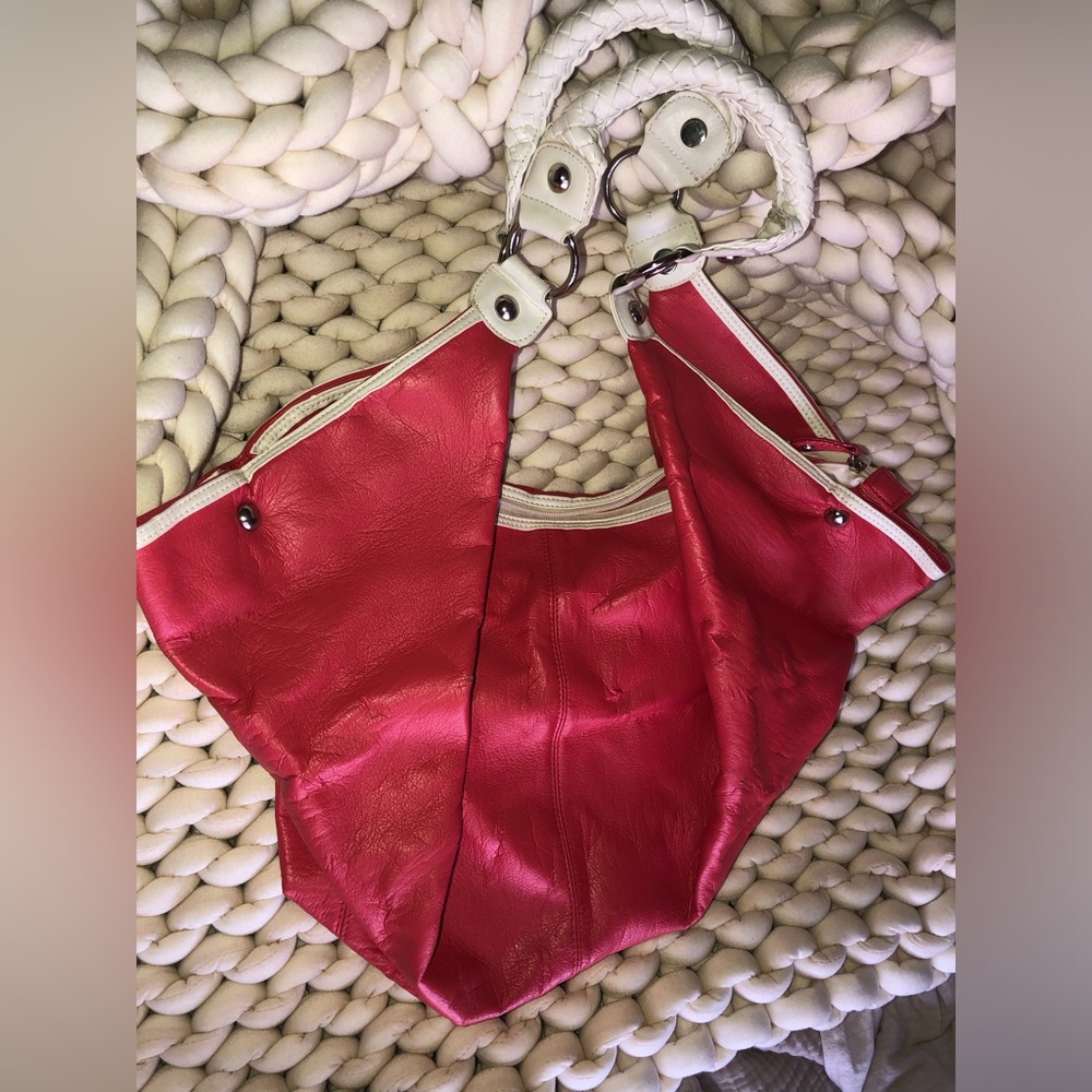 Pink leather tote with braided leather handles